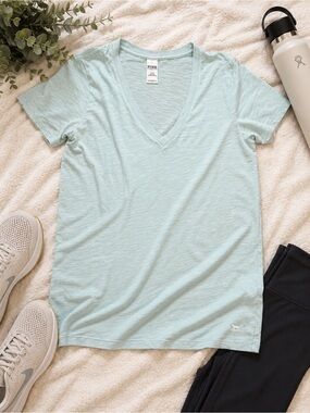 PINK Victoria’s Secret Light Blue V-Neck Tee | Soft Lounge Sleep Shirt | Size L